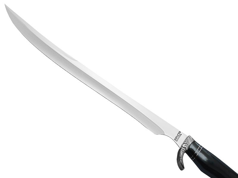 Faca bowie longa para colecionador em aço D2. Empunhadura chifre de búfalo, 54 cm
