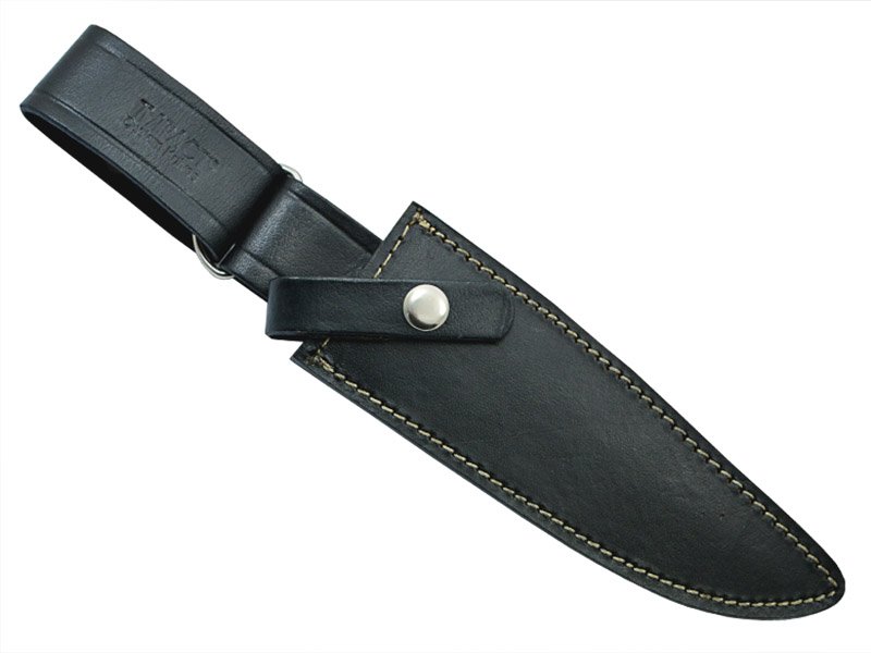 Faca bowie para colecionador em aço damasco. Empunhadura em chifre de boi escalavrado, 30 cm