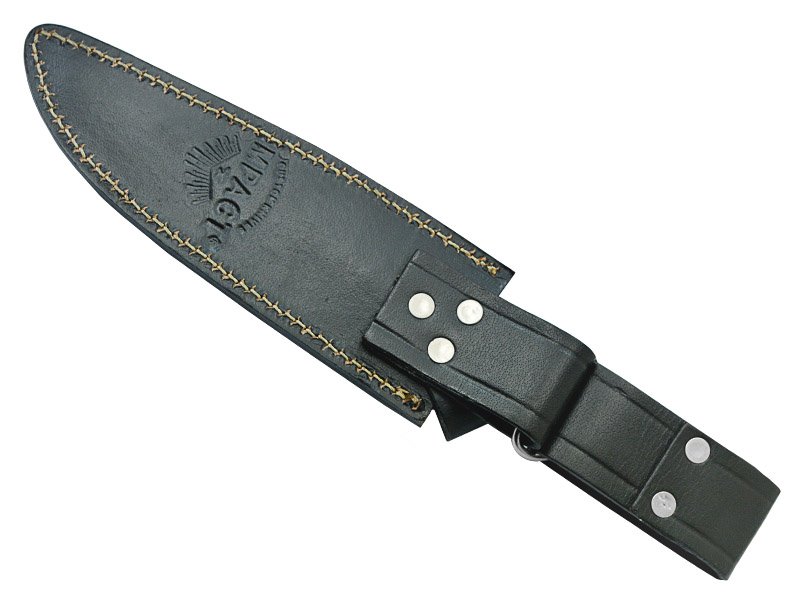 Faca bowie para colecionador em aço damasco. Empunhadura em chifre de boi escalavrado, 30 cm