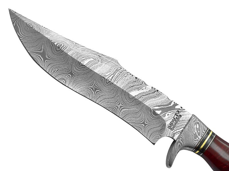 Faca bowie para colecionador em aço damasco. Empunhadura em resina, 33 cm