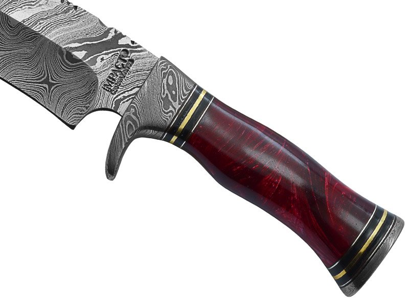Faca bowie para colecionador em aço damasco. Empunhadura em resina, 33 cm