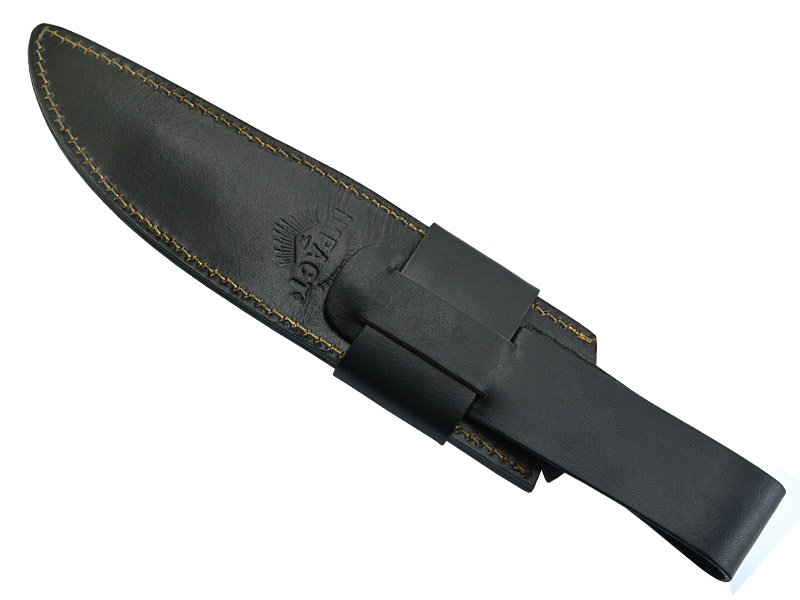 Faca bowie para colecionador em aço damasco. Empunhadura em chifre de búfalo, 41 cm