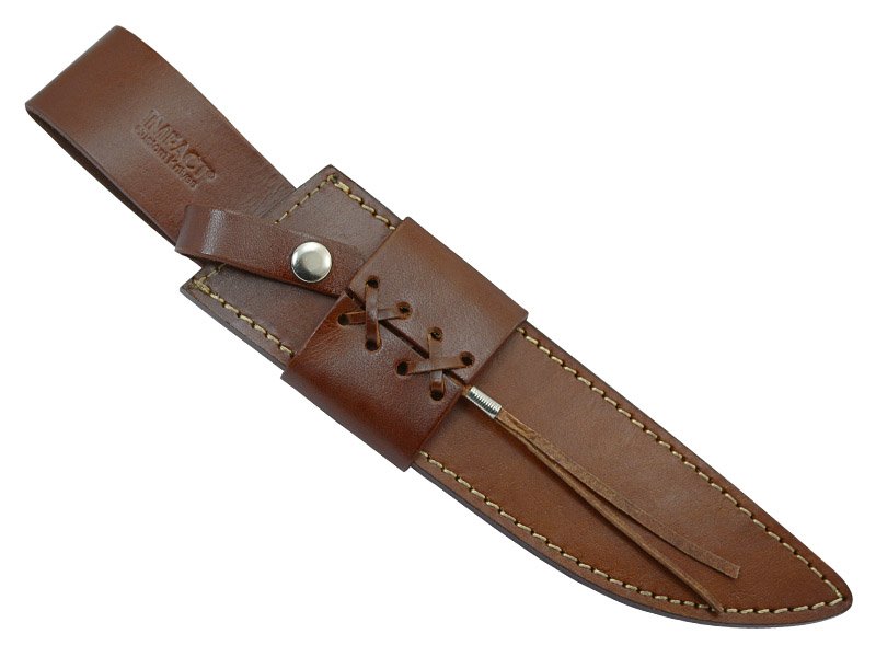 Faca bowie para colecionador em aço damasco. Empunhadura em nogueira, 37 cm
