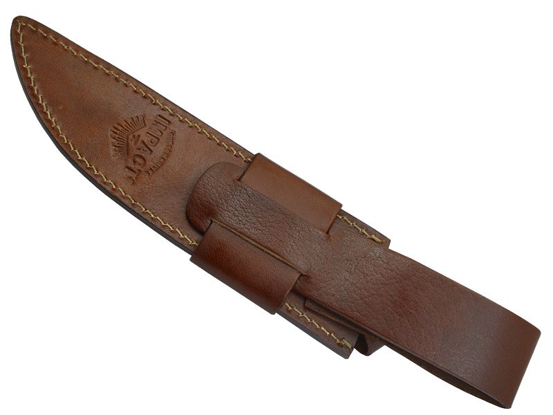 Faca bowie para colecionador em aço damasco. Empunhadura em nogueira, 37 cm