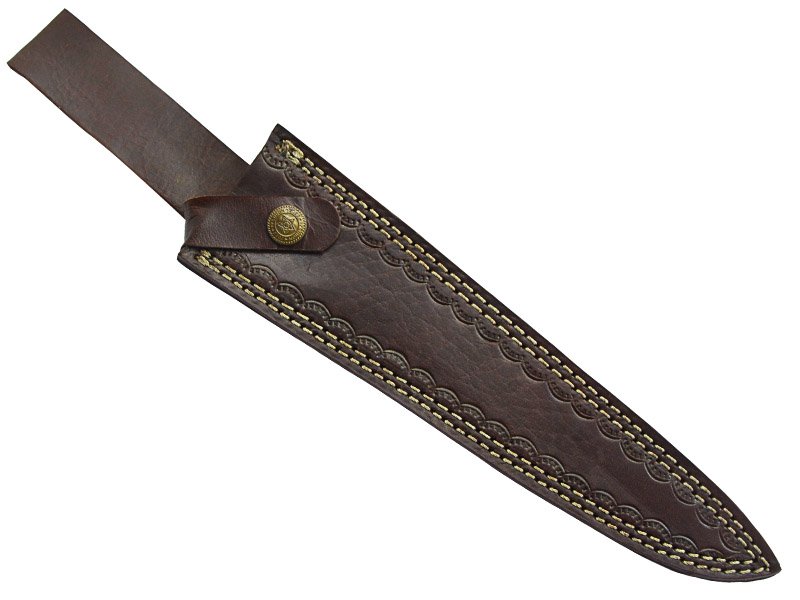 Faca sangradeira para colecionador em aço damasco. Empunhadura em resina, 36 cm