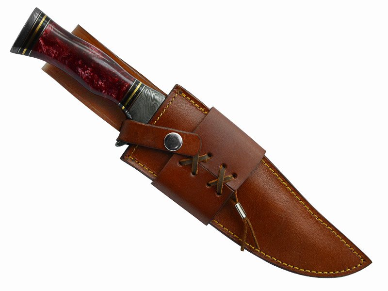 Faca bowie para colecionador em aço damasco. Empunhadura em resina, 33 cm