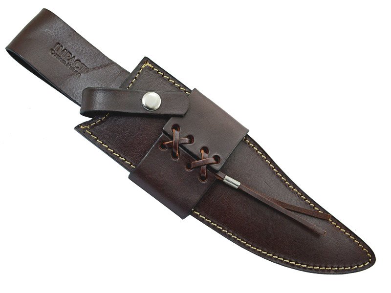 Faca bowie para colecionador em aço damasco fuller. Empunhadura em couro, 35 cm