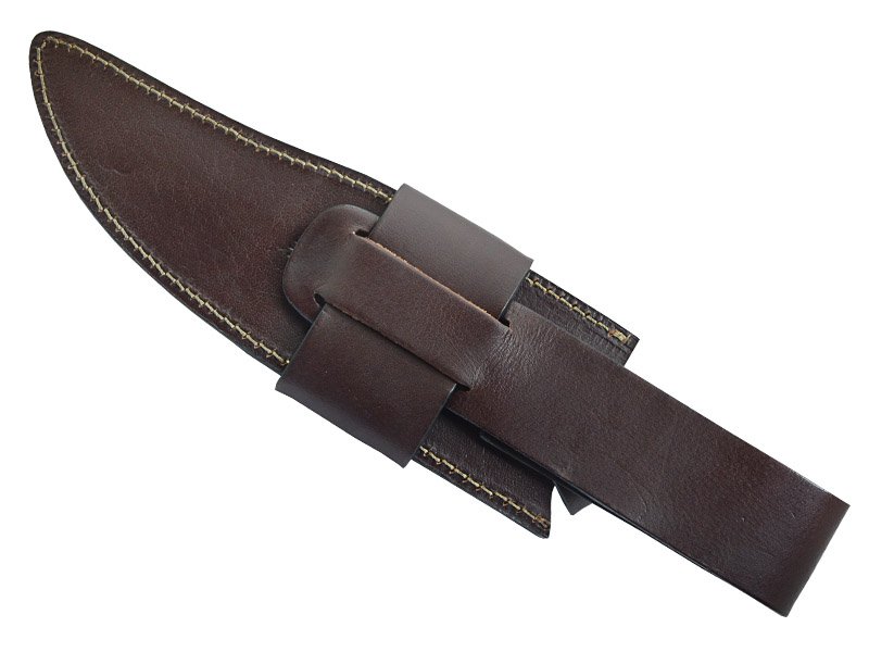 Faca bowie para colecionador em aço damasco fuller. Empunhadura em couro, 35 cm