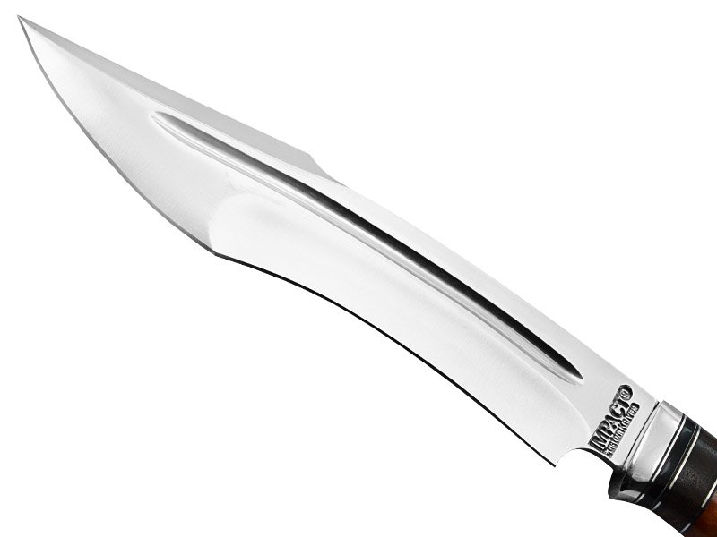 Faca bowie para colecionador forjada em aço D2. Empunhadura em madeira de nogueira, 37 cm