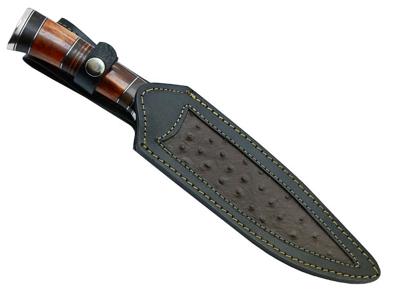 Faca bowie para colecionador forjada em aço D2. Empunhadura em madeira de nogueira, 37 cm