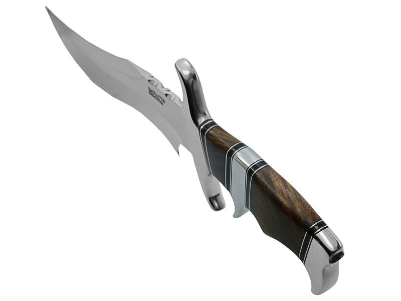 Faca bowie para colecionador forjada em aço D2. Empunhadura Jacarandá da Bahia, 34 cm