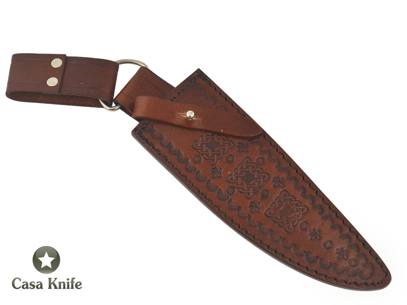 Faca Bowie para colecionador forjada em Aço Damasco. Empunhadura em Chifre de Boi, 32 cm.
