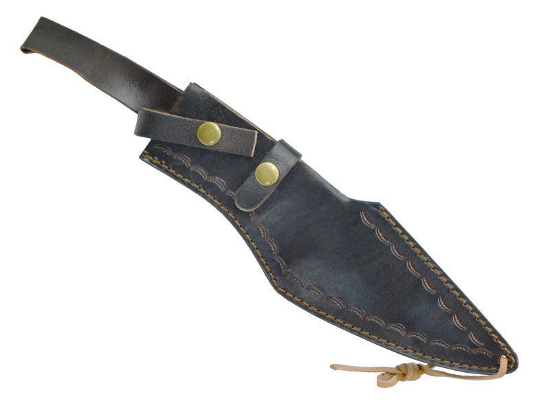 Faca Bowie para colecionador forjada em aço damasco. Empunhadura em osso de búfalo, 40 cm