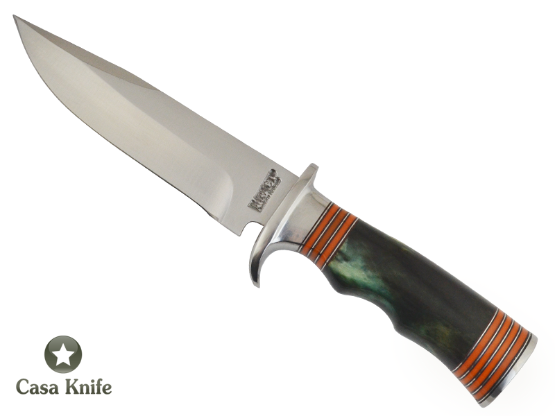 Faca Bowie para colecionador forjado em aço D2 / 60 HCR. Empunhadura em Osso de Boi e Resina. 28 cm