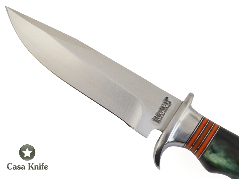 Faca Bowie para colecionador forjado em aço D2 / 60 HCR. Empunhadura em Osso de Boi e Resina. 28 cm