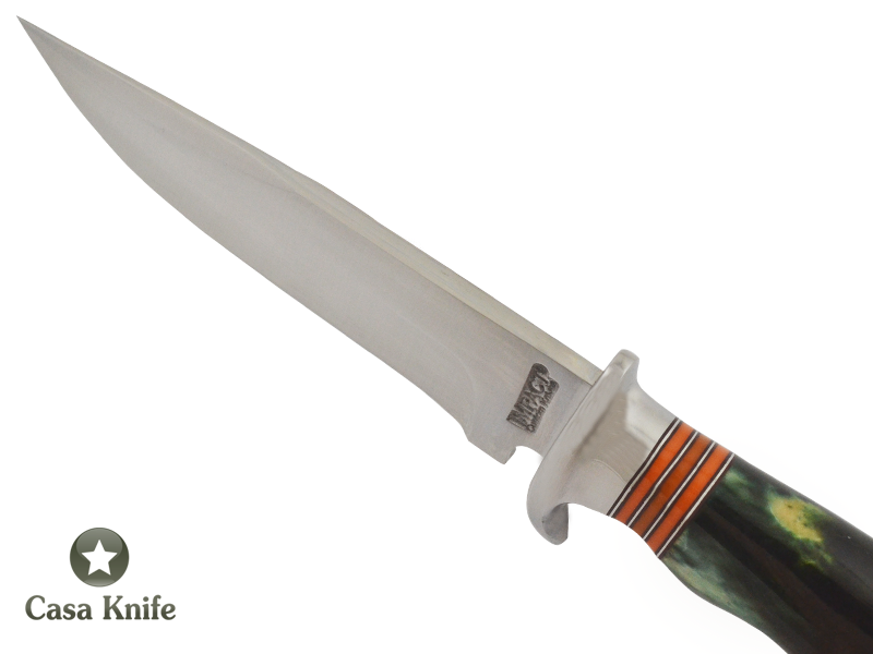 Faca Bowie para colecionador forjado em aço D2 / 60 HCR. Empunhadura em Osso de Boi e Resina. 28 cm