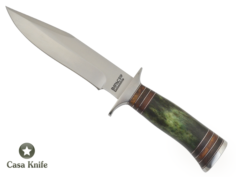 Faca Bowie para colecionador forjado em aço D2/ 60 HCR. Empunhadura em Chifre de Búfalo tingido com Madeira estabilizada, 29 cm