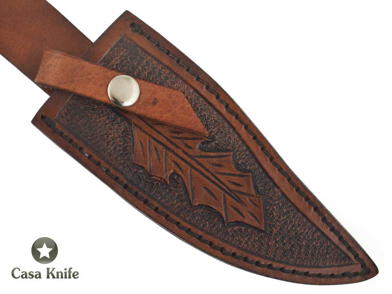 Faca Bowie para colecionador forjado em aço D2/ 60 HCR. Empunhadura em Osso de Boi e Radica Imbuia, 26 cm