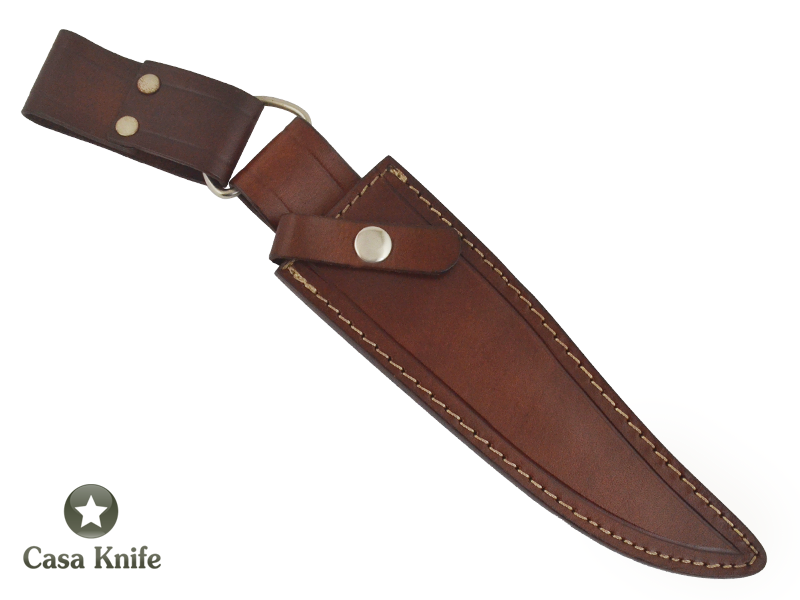 Faca Bowie para colecionador forjado em aço D2/ 60 HCR. Empunhadura em Radica de Imbuia e Chifre de Búfalo, 33 cm