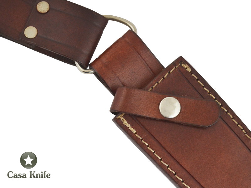 Faca Bowie para colecionador forjado em aço D2/ 60 HCR. Empunhadura em Radica de Imbuia e Chifre de Búfalo, 33 cm