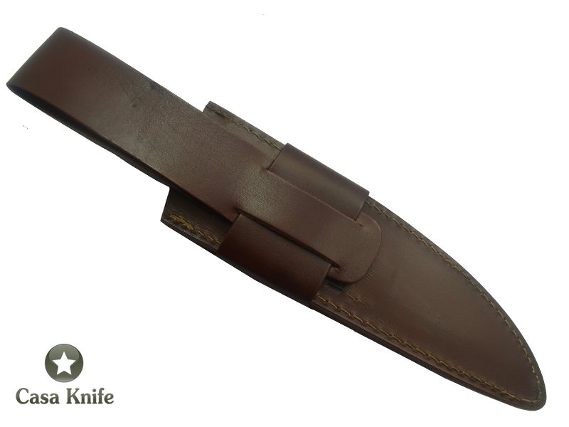 Faca Bowie para colecionador forjado em aço damasco. Empunhadura em Osso de Boi com Radica de Roseira, 36 cm