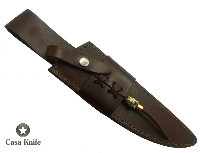 Faca Bowie para colecionador forjado em aço damasco. Empunhadura em Osso de Boi com Radica de Roseira, 36 cm