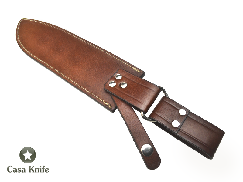 Faca Bowie para colecionador forjado em aço damasco sasquatch, com empunhadura em Radica, Roseira e Osso de Camelo, 38 cm