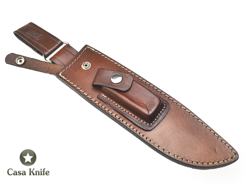 Faca Bowie para colecionador forjado em aço damasco sasquatch, com empunhadura em Radica, Roseira e Osso de Camelo, 38 cm