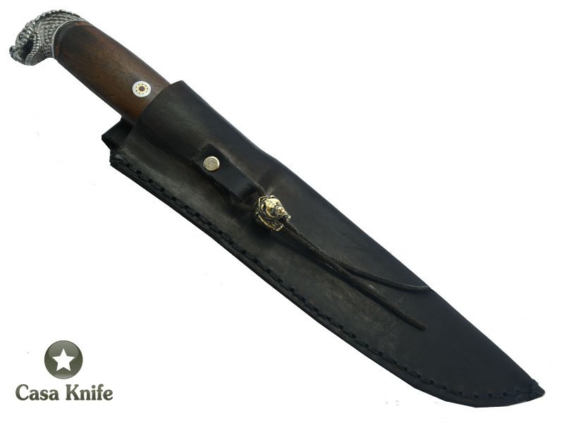 Faca Brüt Forge Monte Cristo para colecionador forjado em aço 6160. Empunhadura em Madeira Canela Preta, 31 cm