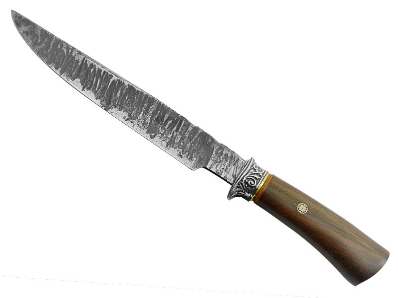 Faca brüt forge para colecionador, aço damasco. Empunhadura em Brauna, 34 cm