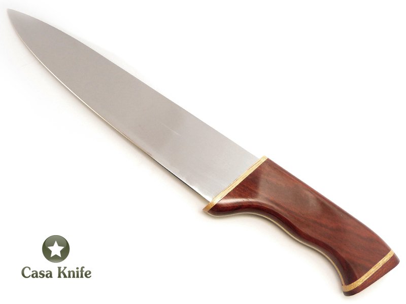 Faca chef em aço inoxidável com empunhadura em madeira pau-brasil e marfim 38 cm