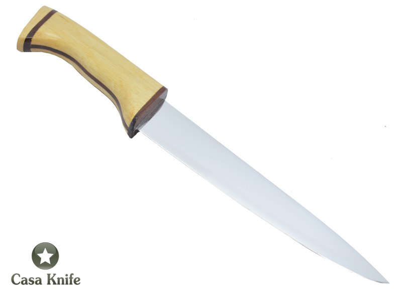 Faca Chef pequena para colecionador em aço inoxidável. Empunhadura em Marfim com Nogueira, 26 cm