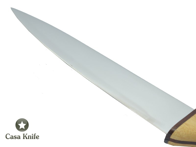 Faca Chef pequena para colecionador em aço inoxidável. Empunhadura em Marfim com Nogueira, 26 cm