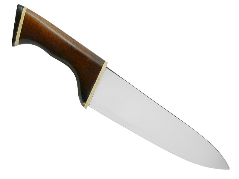 Faca chef em aço inoxidável. Empunhadura em madeira de Jacarandá da Bahia, 32 cm