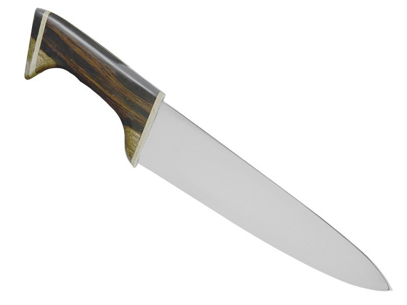 Faca chef em aço inoxidável. Empunhadura em madeira de Jacarandá da Bahia, 38 cm