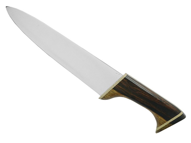 Faca chef em aço inoxidável. Empunhadura em madeira de Jacarandá da Bahia, 38 cm