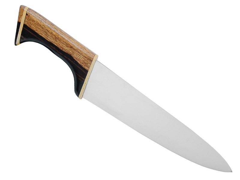 Faca chef em aço inoxidável. Empunhadura em madeira de Jacarandá da Bahia, 38 cm