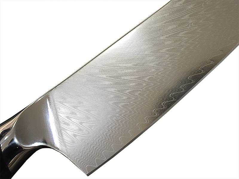 Faca Chef forjada em aço damasco. Empunhadura em fibra G10, 33 cm