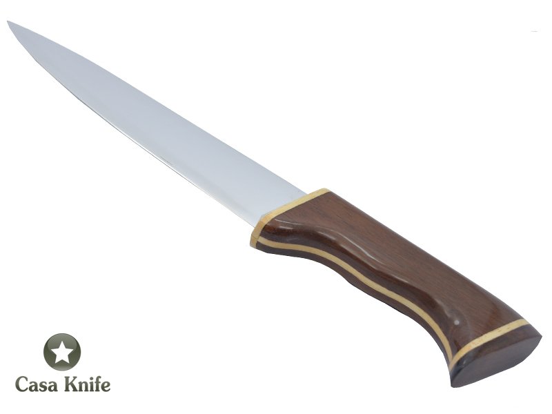 Faca Chef média em aço inoxidável com empunhadura em Nogueira com Marfim, 31 cm
