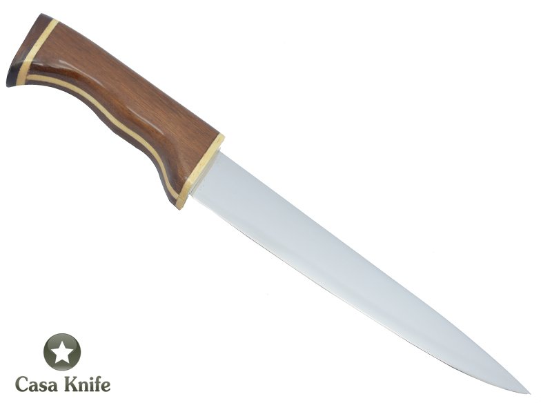 Faca Chef média em aço inoxidável com empunhadura em Nogueira com Marfim, 31 cm