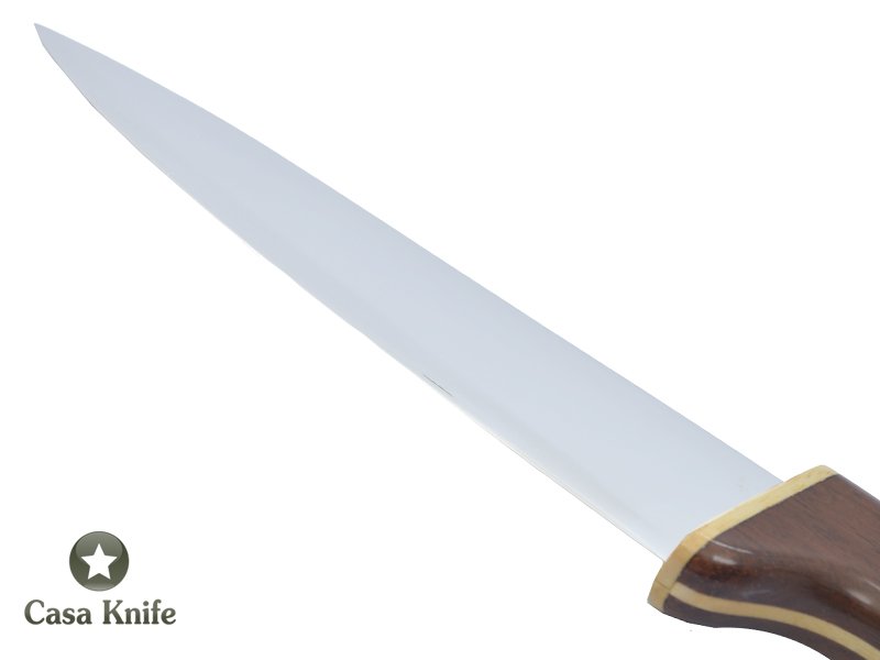 Faca Chef média em aço inoxidável com empunhadura em Nogueira com Marfim, 31 cm