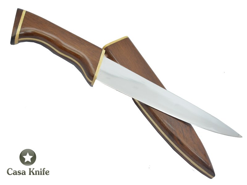 Faca Chef média em aço inoxidável com empunhadura em Nogueira com Marfim, 31 cm