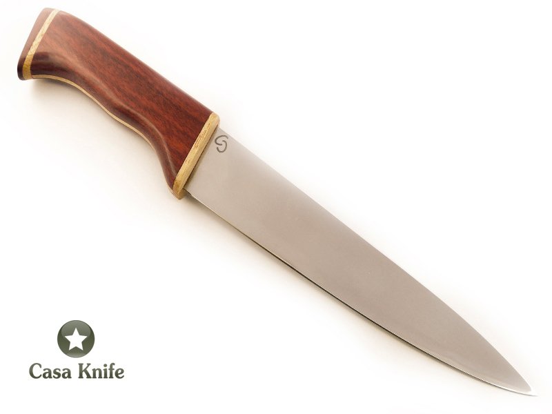 Faca Chef média em aço inoxidável com empunhadura em madeira Pau Brasil e Marfim, 32 cm