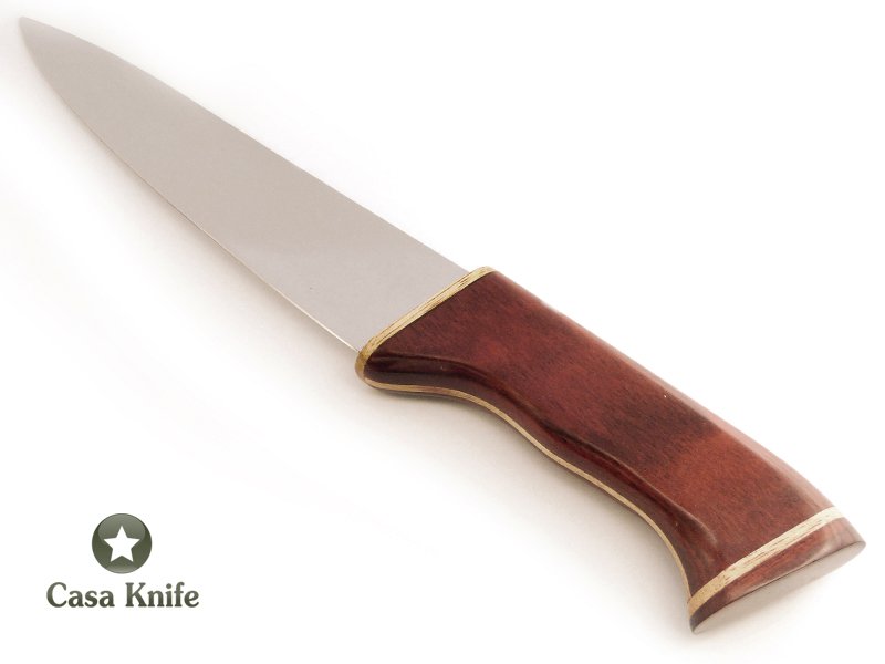 Faca Chef média em aço inoxidável com empunhadura em madeira Pau Brasil e Marfim, 32 cm