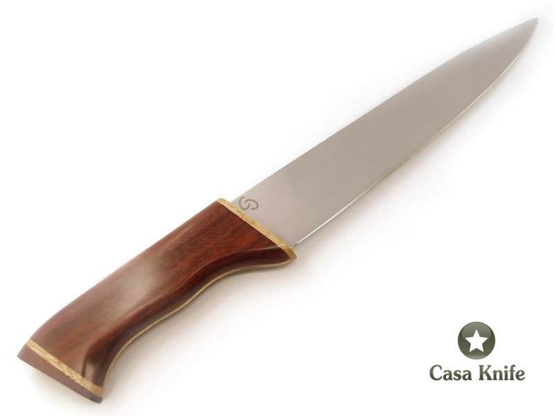 Faca Chef média em aço inoxidável com empunhadura em madeira Pau Brasil e Marfim, 32 cm