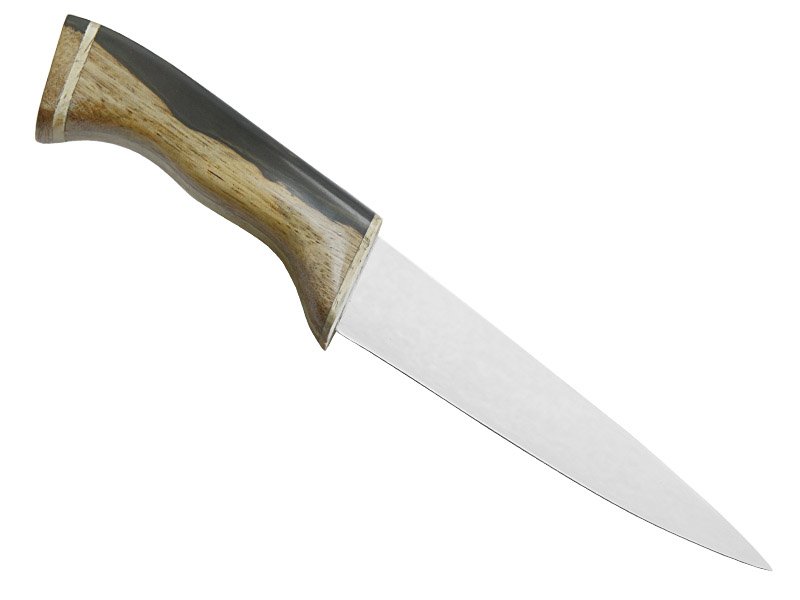 Faca chef pequena em aço inoxidável. Empunhadura em madeira de Jacarandá, 26 cm