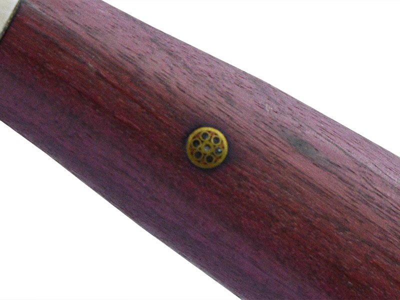 Faca cheff forjada em aço damasco. Empunhadura em madeira Roxinho do Pará, 34 cm