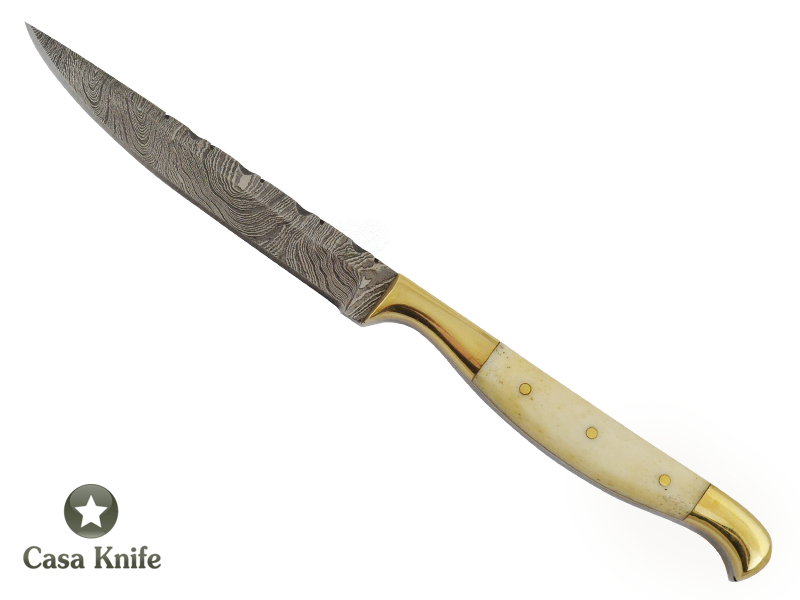 Faca cheff para colecionador em aço damasco. Empunhadura em Osso de Boi, 21 cm
