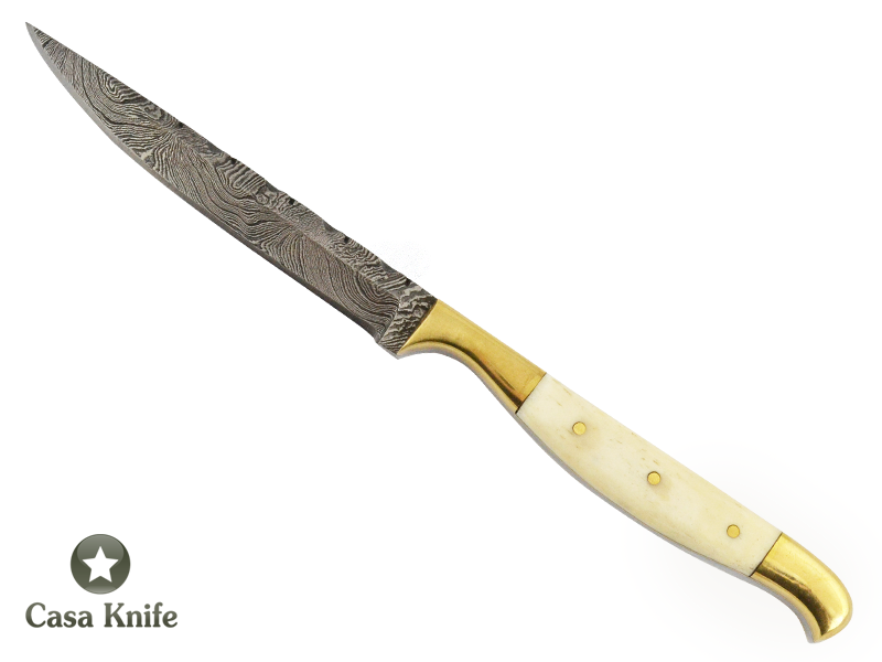 Faca cheff para colecionador em aço damasco. Empunhadura em Osso de Boi, 21 cm