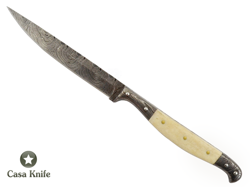 Faca cheff para colecionador em aço damasco. Empunhadura em Osso de Boi, 21 cm